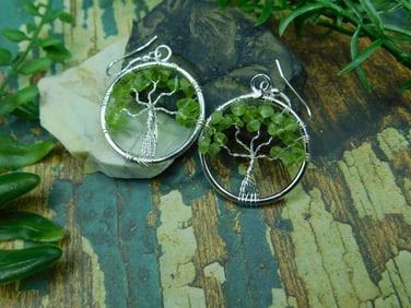 GENUINE STONE WIRE TREE EARRINGS ROCK STONE LAPIDARY SPECIMEN