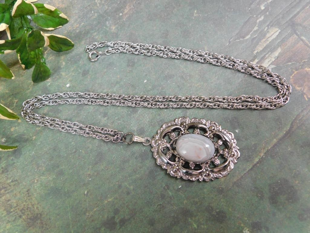 GENUINE STONE PENDANT ON CHAIN NECKLACE ROCK STONE LAPIDARY SPECIMEN: GENUINE STONE PENDANT ON CHAIN NECKLACE ROCK STONE LAPIDARY SPECIMEN