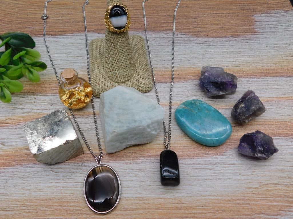 MIXED JEWELRY LOT ROCK STONE LAPIDARY SPECIMEN: MIXED JEWELRY LOT ROCK STONE LAPIDARY SPECIMEN