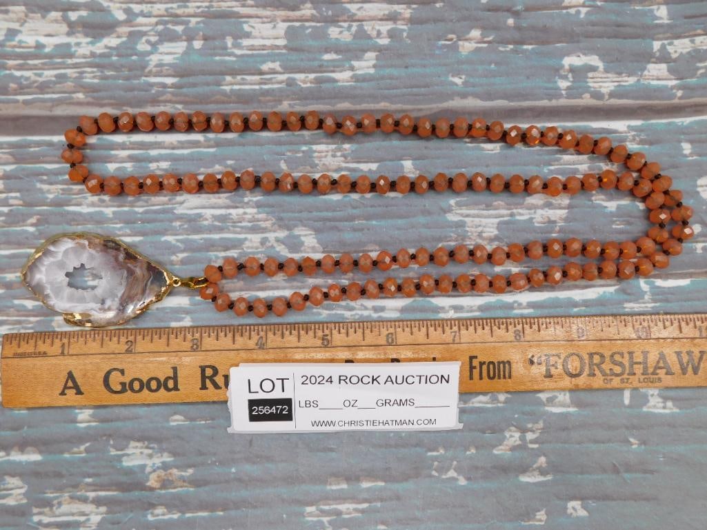 GEODE SLICE PENDANT ON SPARKLE BEAD NECKLACE - 2