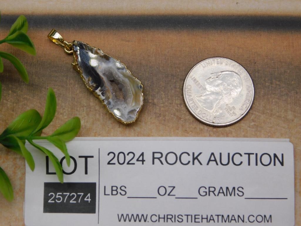 GEODE SLICE PENDANT ROCK STONE LAPIDARY SPECIMEN - 2