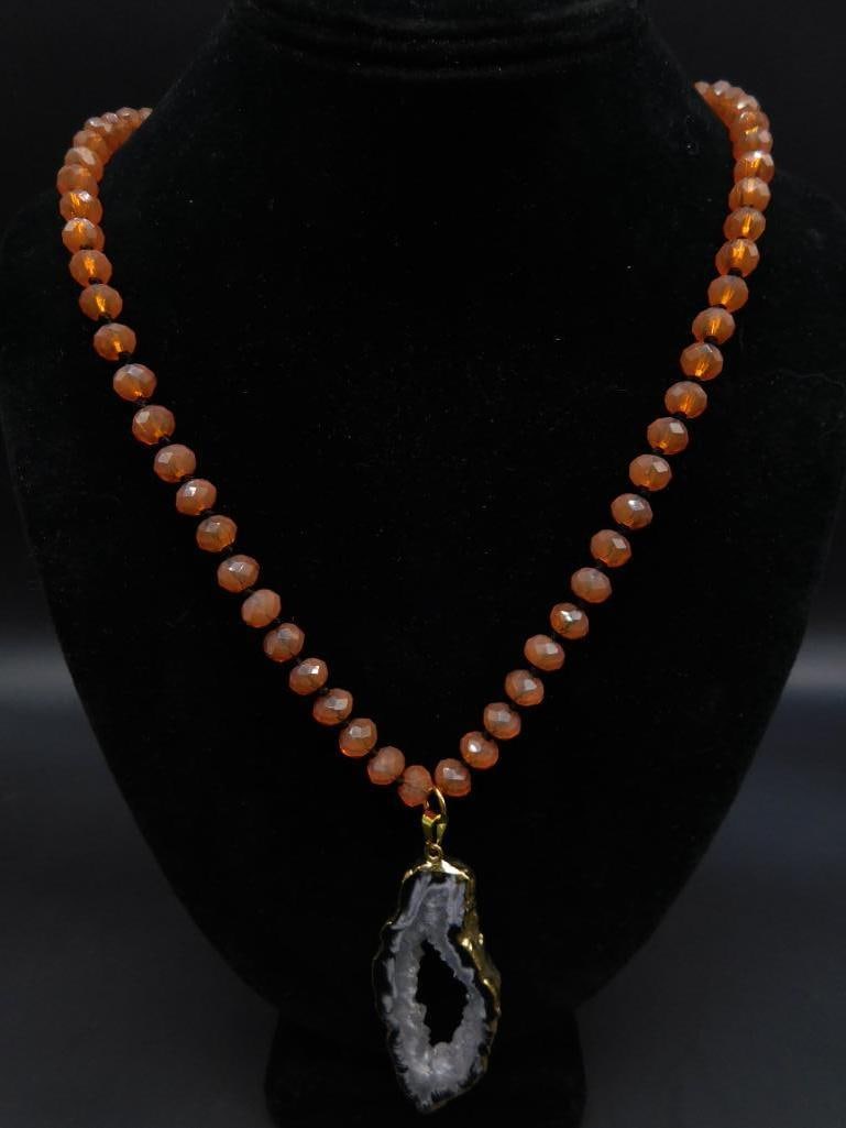 GEODE SLICE PENDANT ON SPARKLE BEAD NECKLACE - 2