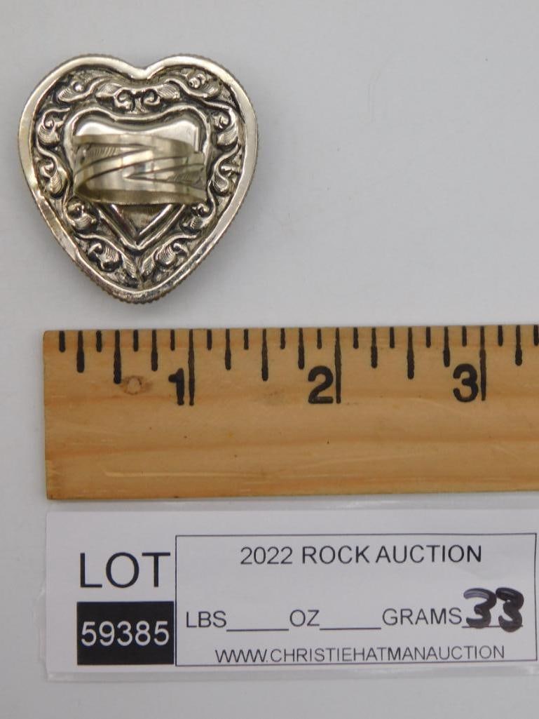 LABRADORITE HEART ADJUSTABLE RING ROCK STONE LAPIDARY SPECIMEN - 2