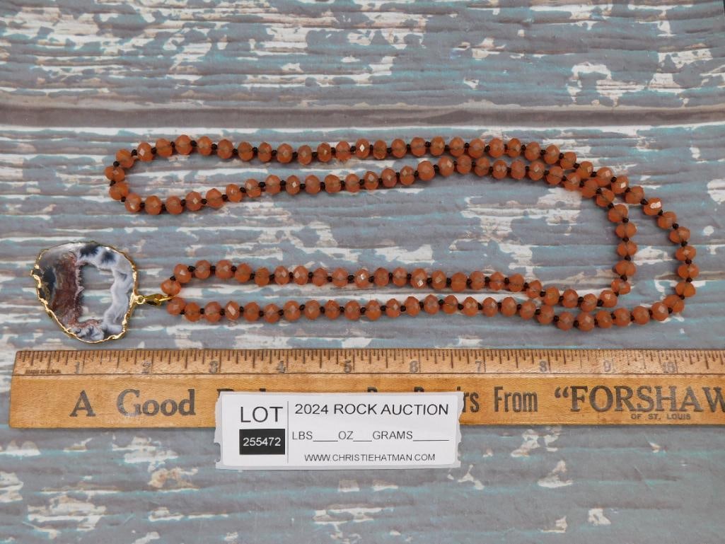 GEODE SLICE PENDANT ON SPARKLE BEAD NECKLACE - 2