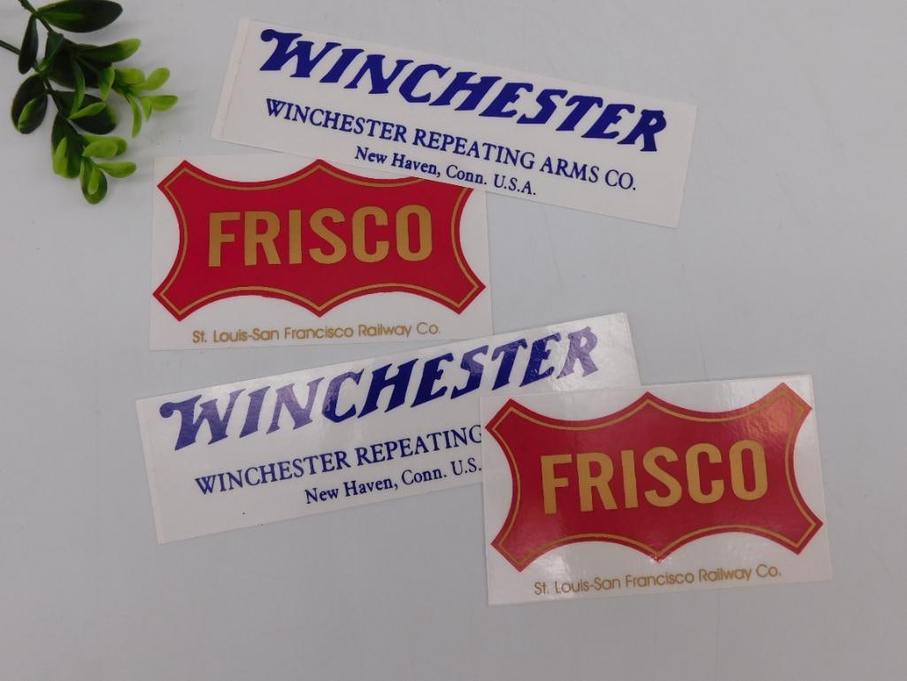 WINCHESTER AND FRISCO ADVERTISING STICKERS VINTAGE ANTIQUE: WINCHESTER AND FRISCO ADVERTISING STICKERS VINTAGE ANTIQUE