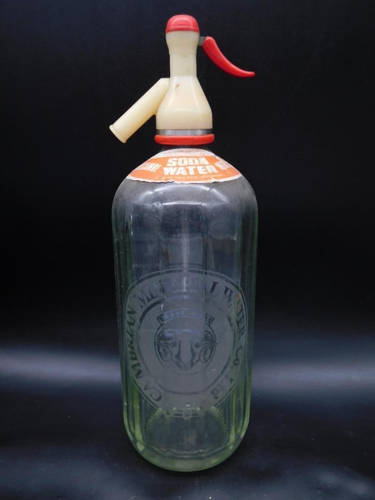 VINTAGE SELTZER BOTTLE SODA WATER MINERAL SYPHON SIPHON GLASS MID CENTURY (1 of 4)