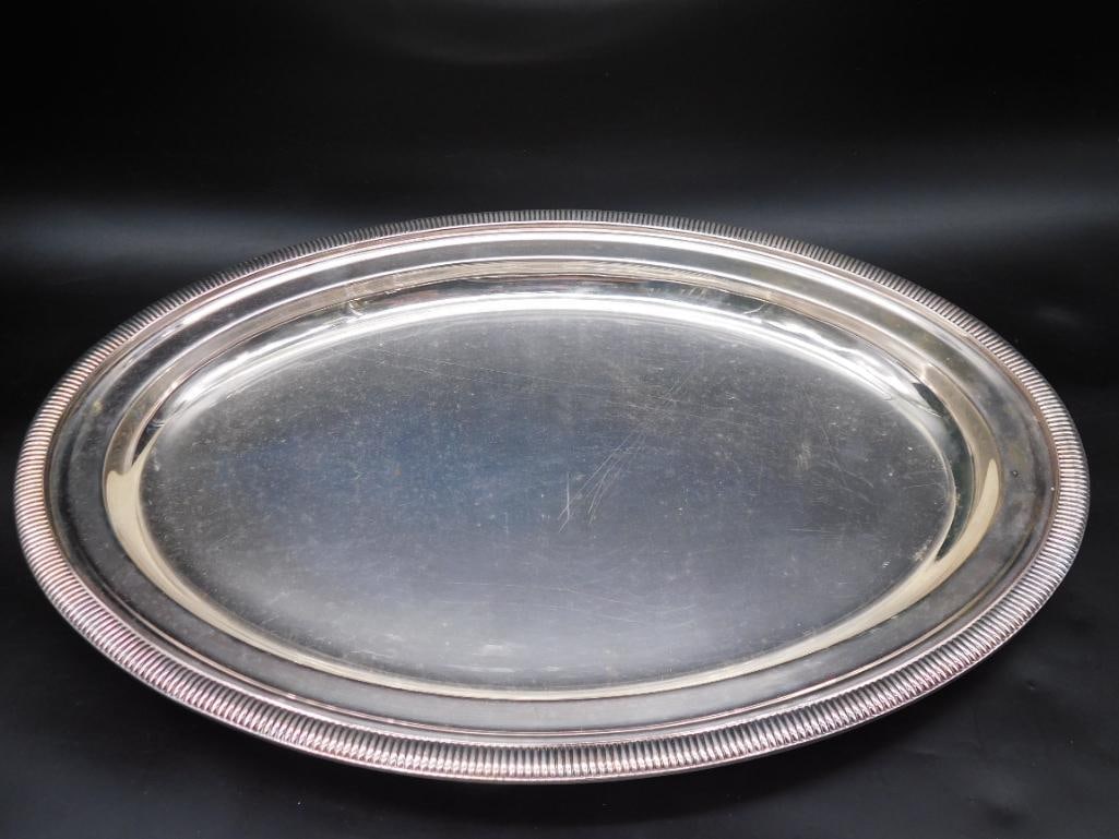 1 POUND OVAL SILVER SERVING TRAY VINTAGE ANTIQUE (1 of 3)