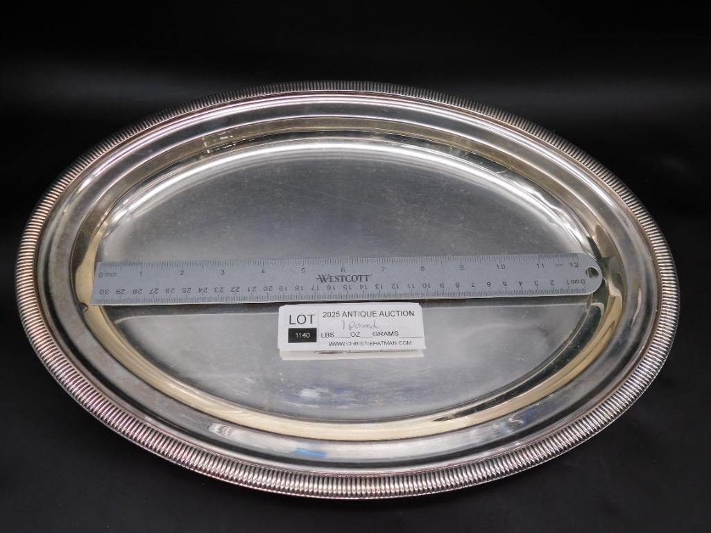 1 POUND OVAL SILVER SERVING TRAY VINTAGE ANTIQUE - 3