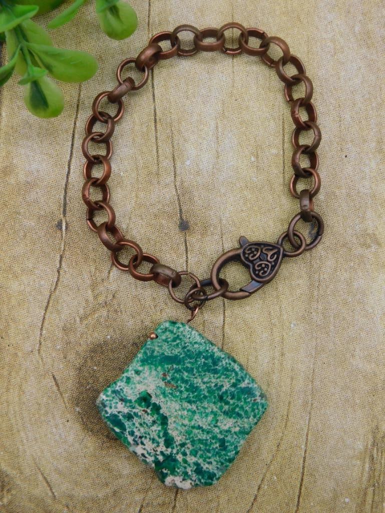 GENUINE STONE PENDANT ON CHAIN BRACELET ROCK STONE LAPIDARY SPECIMEN (1 of 2)