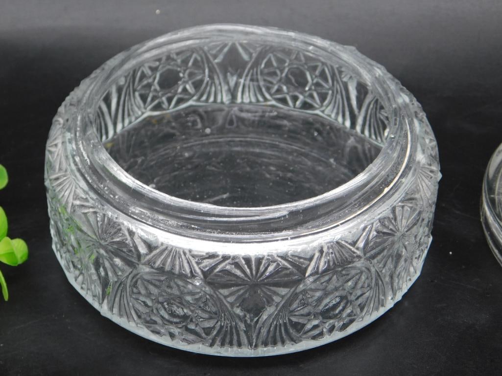 Pressed Glass Covered Dish with Animal Motif Lid: Pressed Glass Covered Dish with Animal Motif Lid