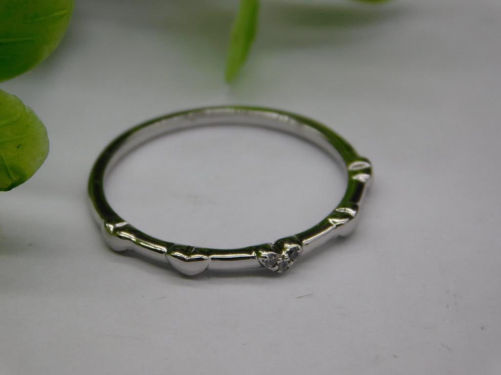 Rhinestone-Accent Silver Ring, Size 7.5: Rhinestone-Accent Silver Ring, Size 7.5