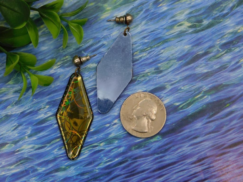 Geometric Dangle Earrings with Colorful Design - 2