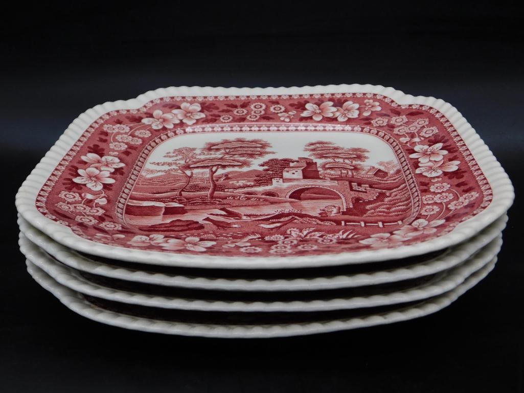 COPELAND SPODE TOWER PINK SQUARE PLATES VINTAGE ANTIQUE: COPELAND SPODE TOWER PINK SQUARE PLATES VINTAGE ANTIQUE