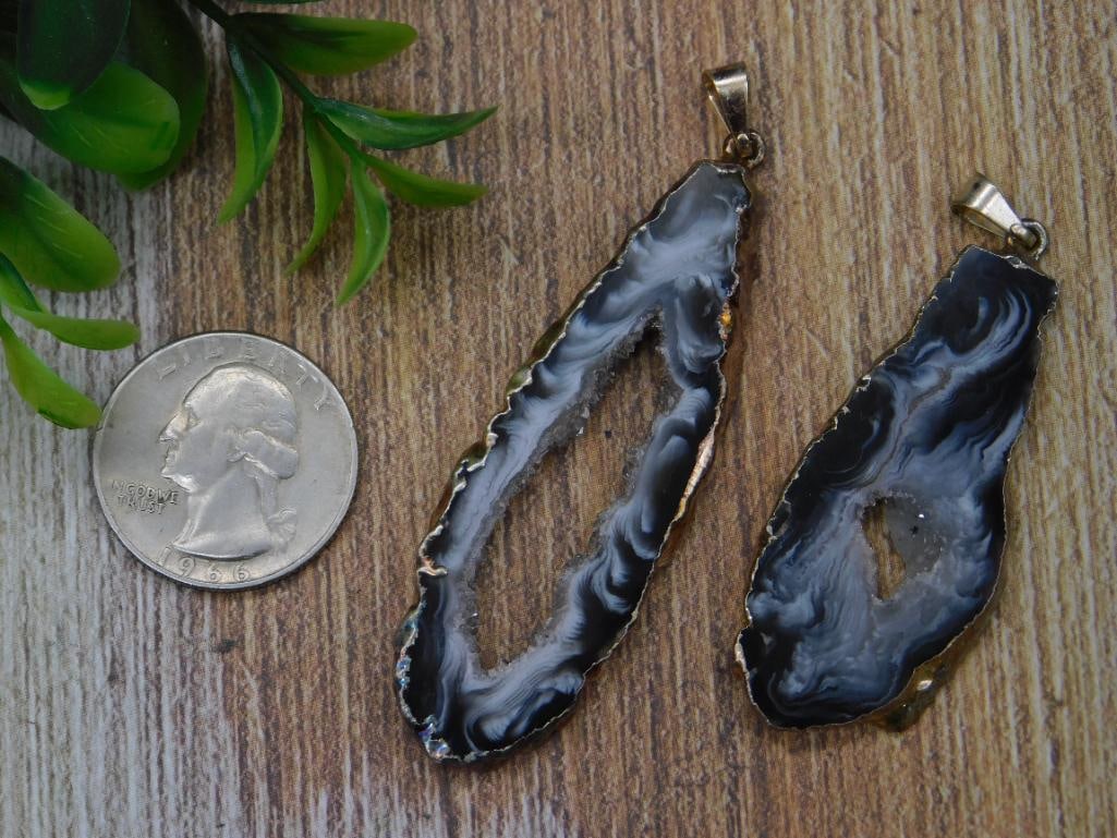 GEODE SLICE PENDANTS ROCK STONE LAPIDARY SPECIMEN - 2