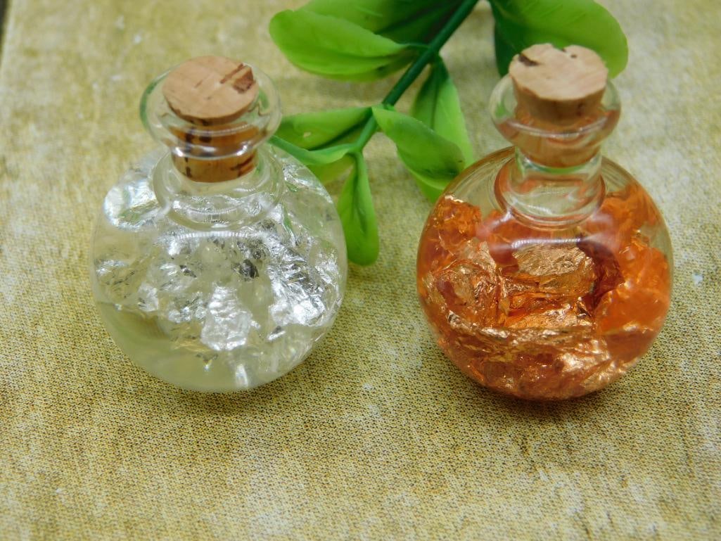 SILVER AND COPPER FLAKES IN BOTTLES ROCK STONE LAPIDARY SPECIMEN: SILVER AND COPPER FLAKES IN BOTTLES ROCK STONE LAPIDARY SPECIMEN