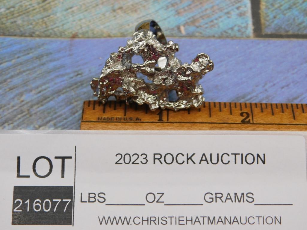 SILVER TONE RING ROCK STONE LAPIDARY SPECIMEN - 2