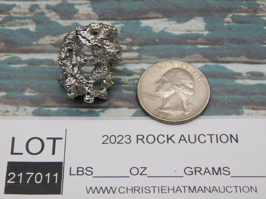SILVER TONE RING ROCK STONE LAPIDARY SPECIMEN - 2