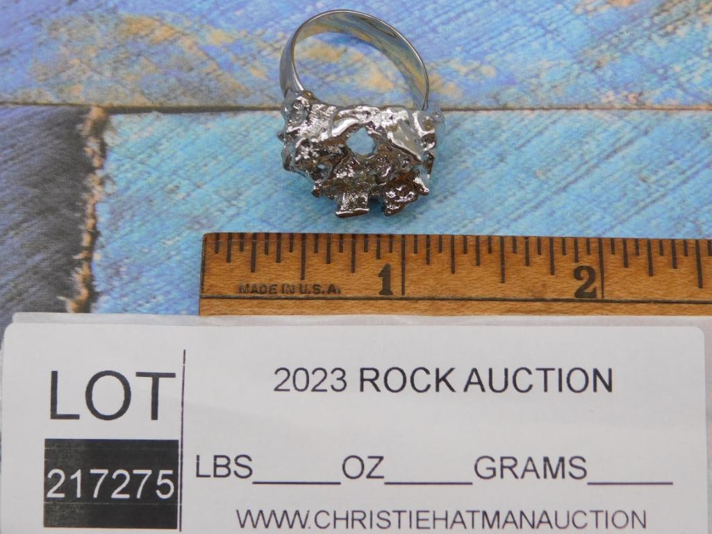 SILVER TONE RING ROCK STONE LAPIDARY SPECIMEN - 2