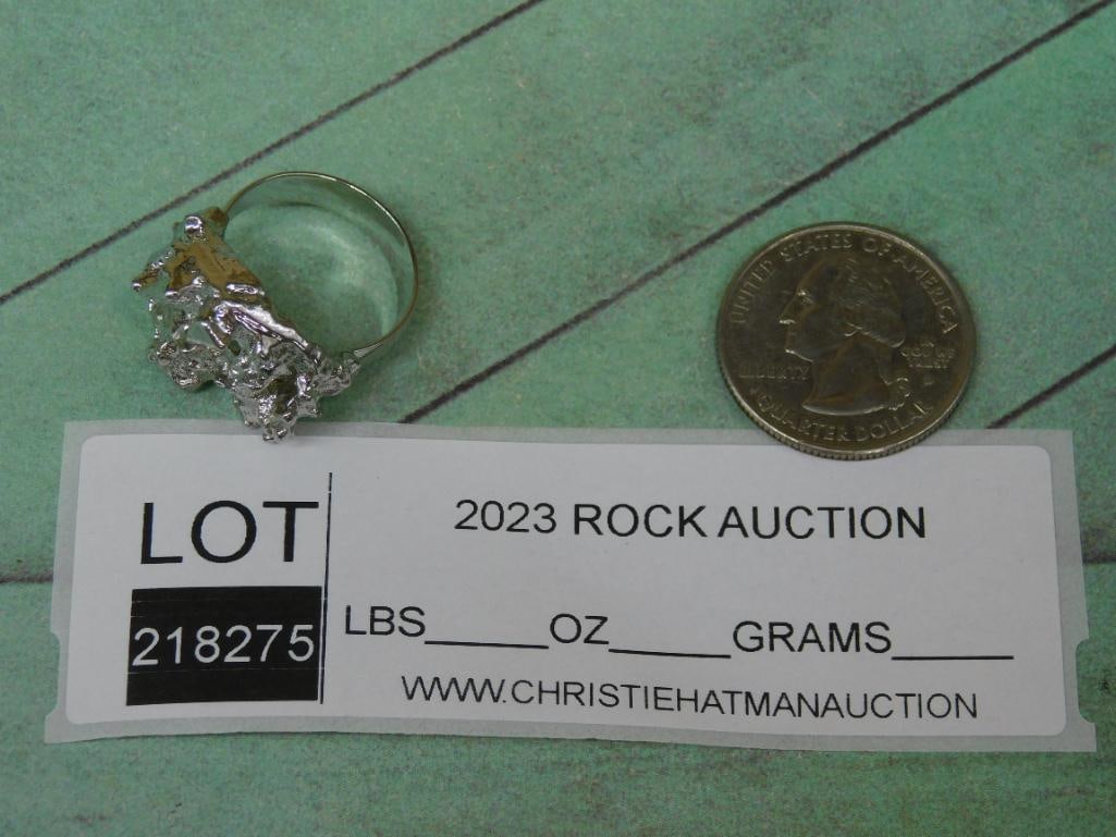 SILVER TONE RING ROCK STONE LAPIDARY SPECIMEN - 2