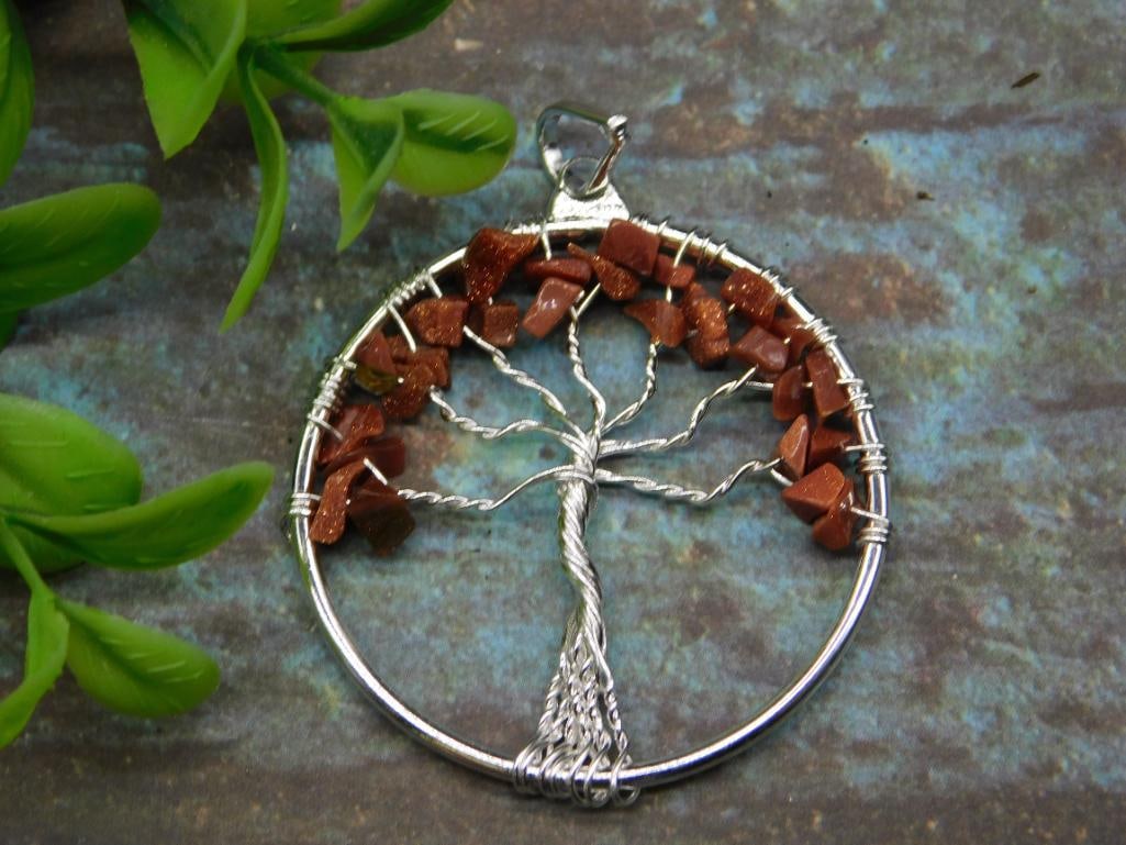 GOLDSTONE TREE OF LIFE WIRE WRAPPED PENDANT: GOLDSTONE TREE OF LIFE WIRE WRAPPED PENDANT