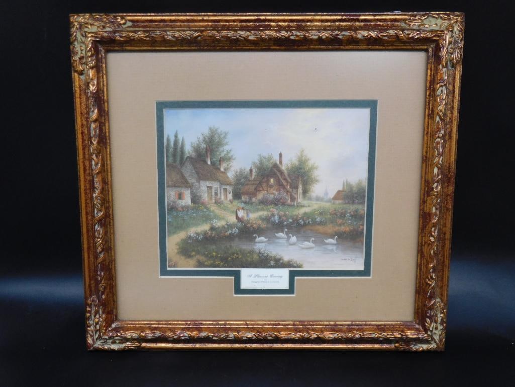 A PLEASANT EVENING BY DENNIS PATRICK LEWAN FRAMED PRINT VINTAGE ANTIQUE: A PLEASANT EVENING BY DENNIS PATRICK LEWAN FRAMED PRINT VINTAGE ANTIQUE