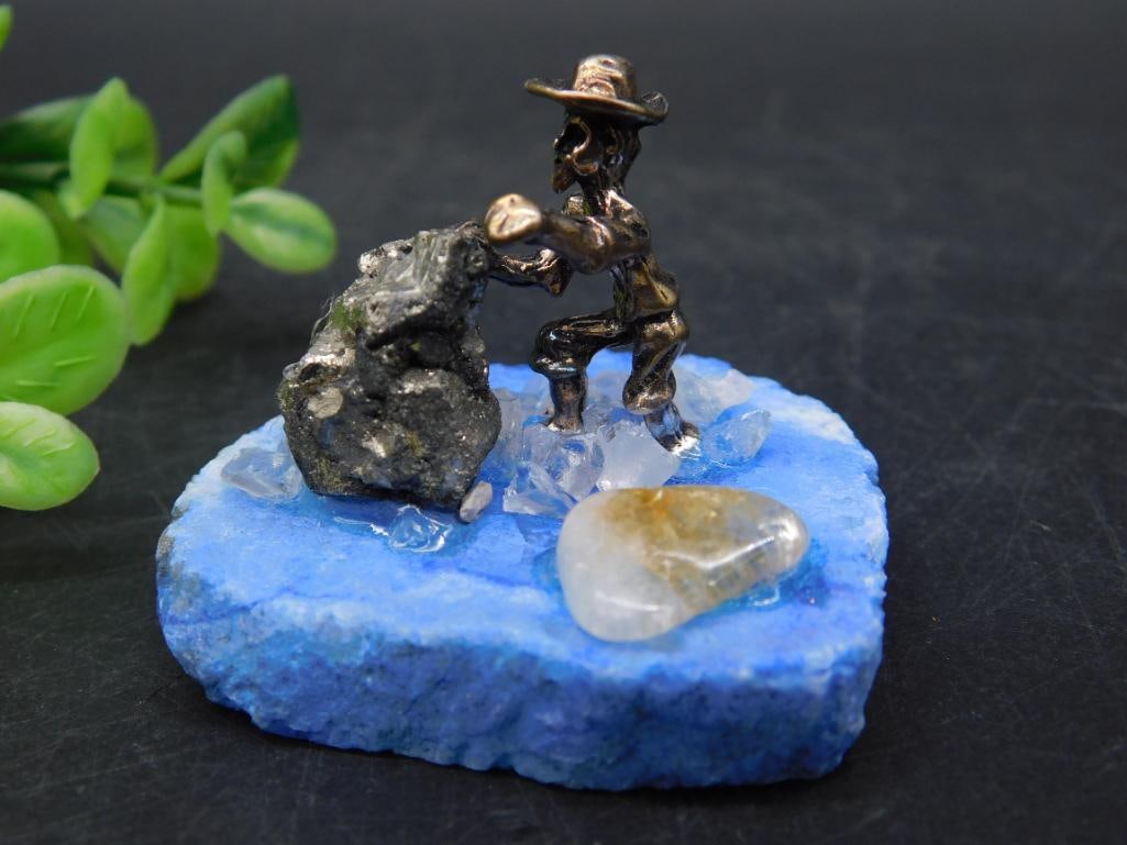 PYRITE MINER ON STONE ROCK STONE LAPIDARY SPECIMEN: PYRITE MINER ON STONE ROCK STONE LAPIDARY SPECIMEN