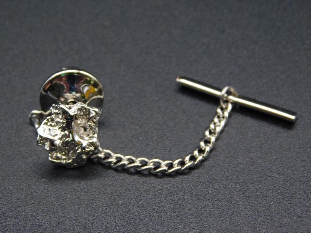 SILVER TONE NUGGET TIE TACK VINTAGE ANTIQUE: SILVER TONE NUGGET TIE TACK VINTAGE ANTIQUE