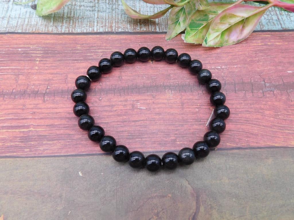 Black Beaded Stretch Bracelet: Black Beaded Stretch Bracelet