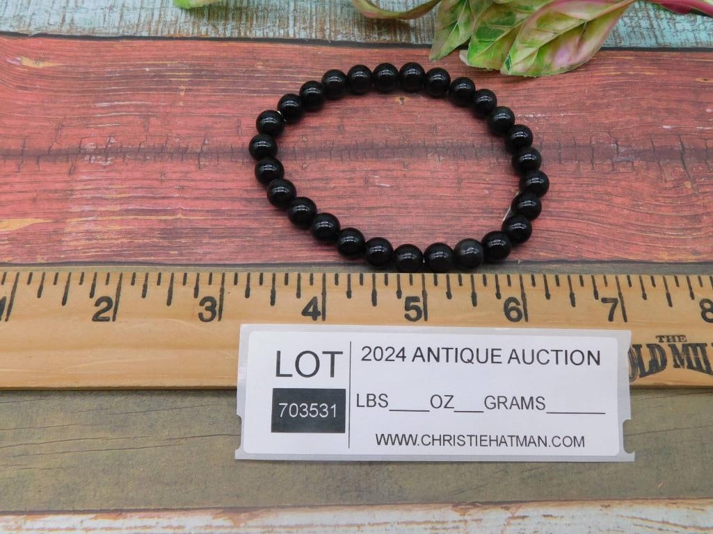 Black Beaded Stretch Bracelet - 2
