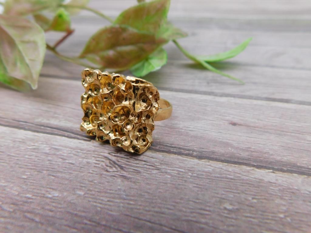 Gold Tone Textured Ring Design - 2