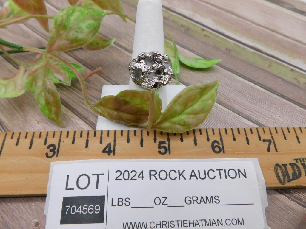 Silver Tone Statement Ring with Clear Stones - 2