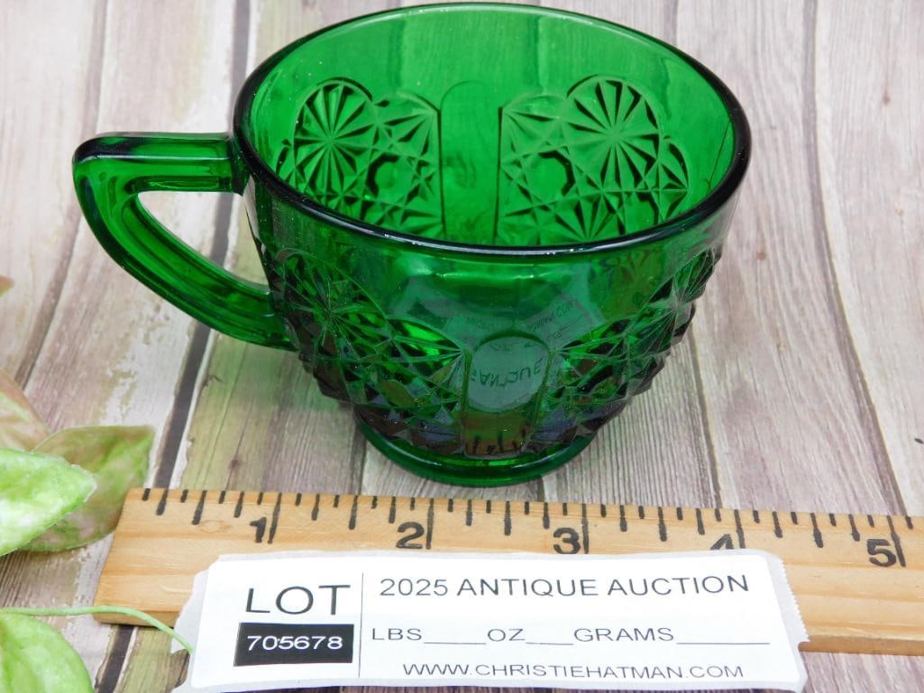 Green Glass Cup with Decorative Raised Pattern - 2
