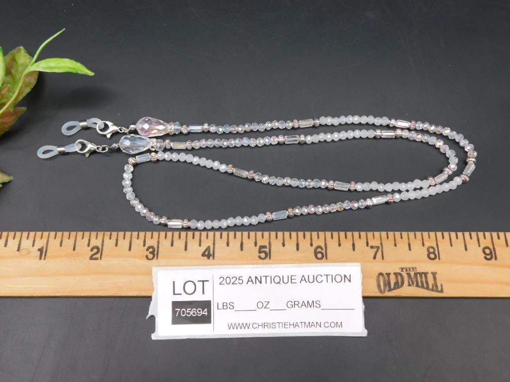 Crystal Beaded Eyeglass Holder With Clasp Ends - 3