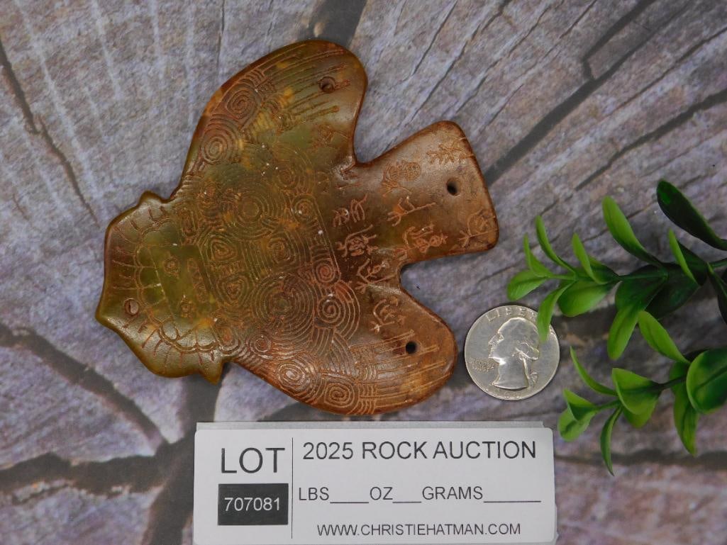 Carved Stone Decorative Pendant with Geometric Patterns - 3