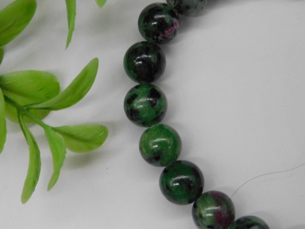 Round Bead Stretch Bracelet with Green and Black Pattern - 2