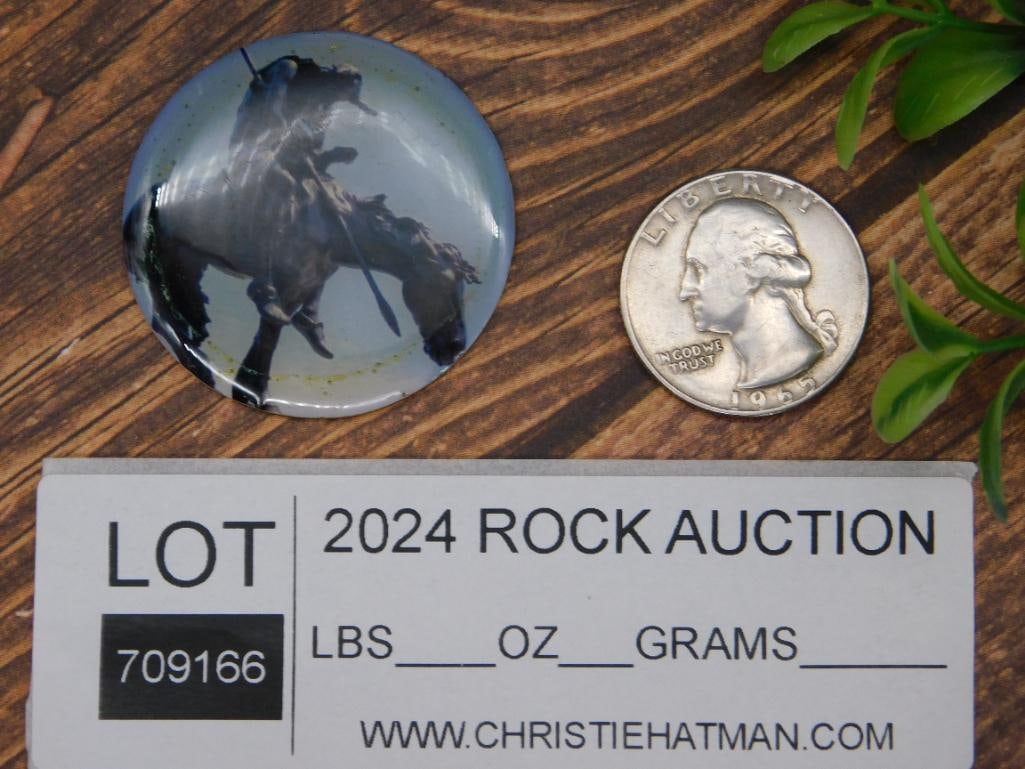 Round Pinback Button Featuring Horse and Rider Design - 2