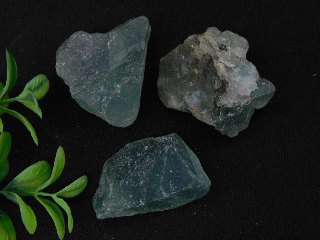 Three Raw Green Fluorite Specimens Rock Stone Lapidary Specimen: Three Raw Green Fluorite Specimens Rock Stone Lapidary Specimen
