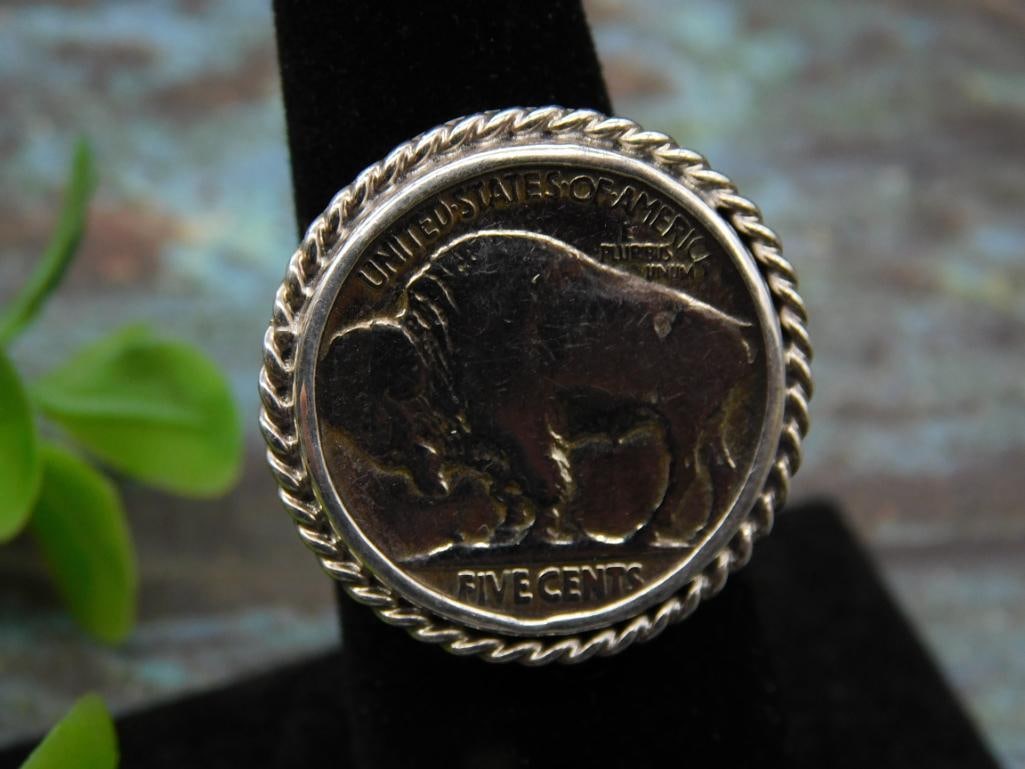 STERLING SILVER BUFFALO NICKEL RING SIZE 7: STERLING SILVER BUFFALO NICKEL RING SIZE 7