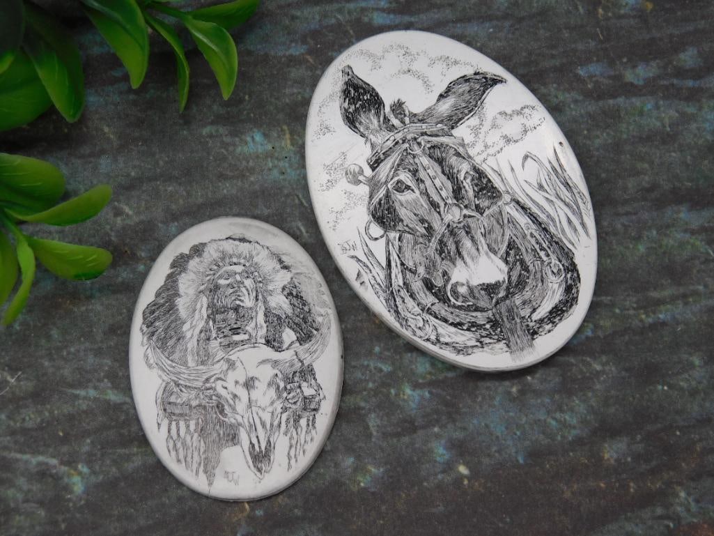 SCRIMSHAW CABOCHONS ROCK STONE LAPIDARY SPECIMEN: SCRIMSHAW CABOCHONS ROCK STONE LAPIDARY SPECIMEN