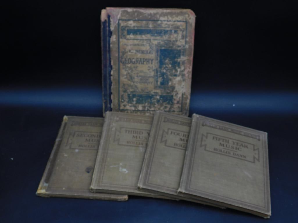 1915 HOLLIS DANN MUSIC COURSE BOOKS AND 1883 ELEMENTARY GEOGRAPHY VINTAGE ANTIQUE BOOKS: 1915 HOLLIS DANN MUSIC COURSE BOOKS AND 1883 ELEMENTARY GEOGRAPHY VINTAGE ANTIQUE BOOKS