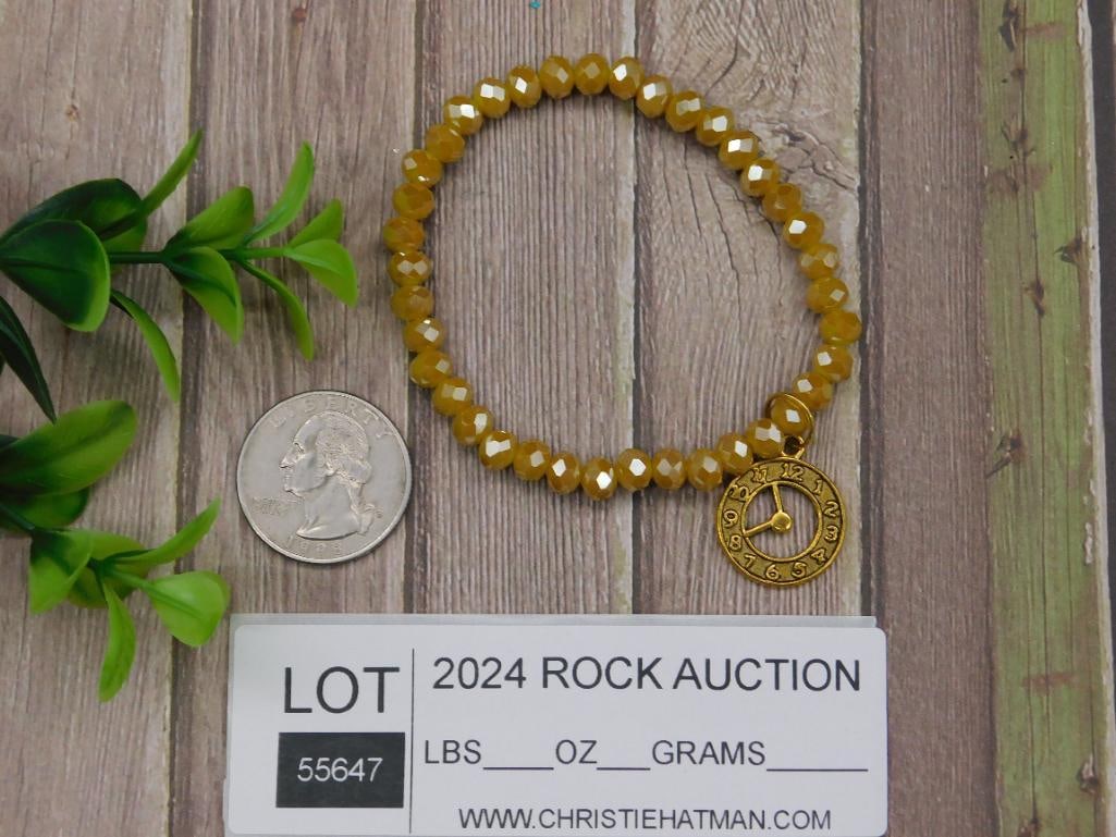 CLOCK PENDANT ON SPARKLE BEAD BRACELET - 2