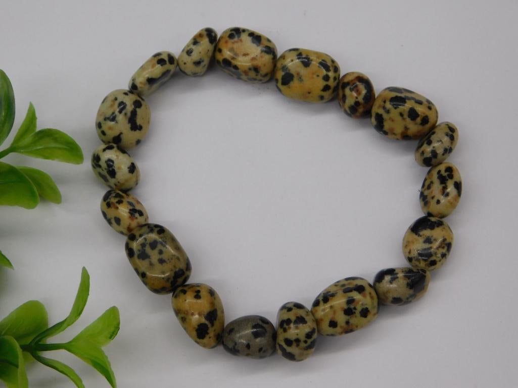 DALMATION JASPER STRETCH BRACELET ROCK STONE LAPIDARY SPECIMEN: DALMATION JASPER STRETCH BRACELET ROCK STONE LAPIDARY SPECIMEN