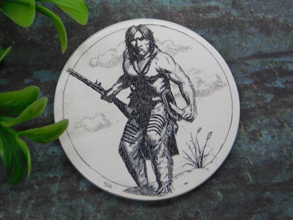 SCRIMSHAW CABOCHON NATIVE ROCK STONE LAPIDARY SPECIMEN: SCRIMSHAW CABOCHON NATIVE ROCK STONE LAPIDARY SPECIMEN