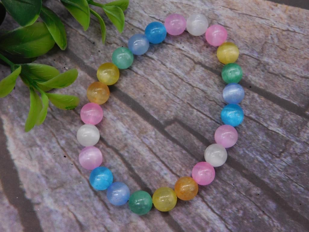RAINBOW SELENITE BEADED BRACELET ROCK STONE LAPIDARY SPECIMEN: RAINBOW SELENITE BEADED BRACELET ROCK STONE LAPIDARY SPECIMEN