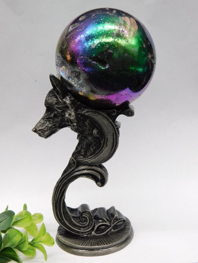 A DRUZY TITANIUM SPHERE ON WOLF DISPLAY ROCK STONE LAPIDARY SPECIMEN: DRUZY TITANIUM SPHERE ON WOLF DISPLAY ROCK STONE LAPIDARY SPECIMEN