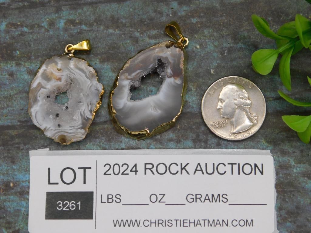 GEODE SLICE PENDANTS ROCK STONE LAPIDARY SPECIMEN - 2