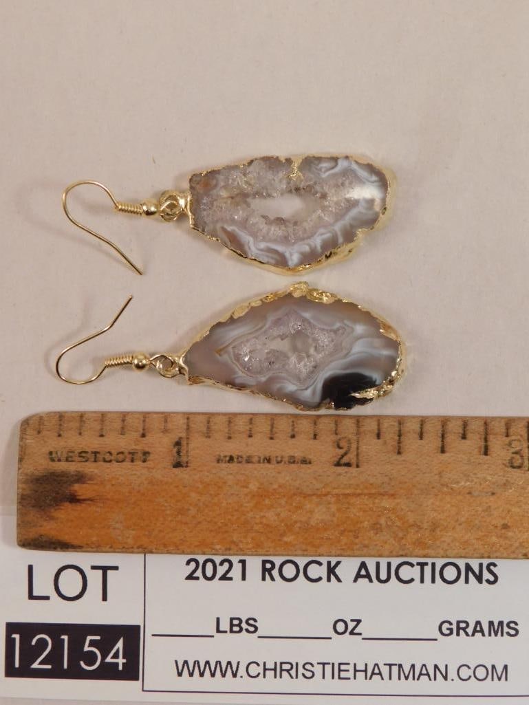 GEODE SLICE EARRINGS ROCK STONE LAPIDARY SPECIMEN - 2