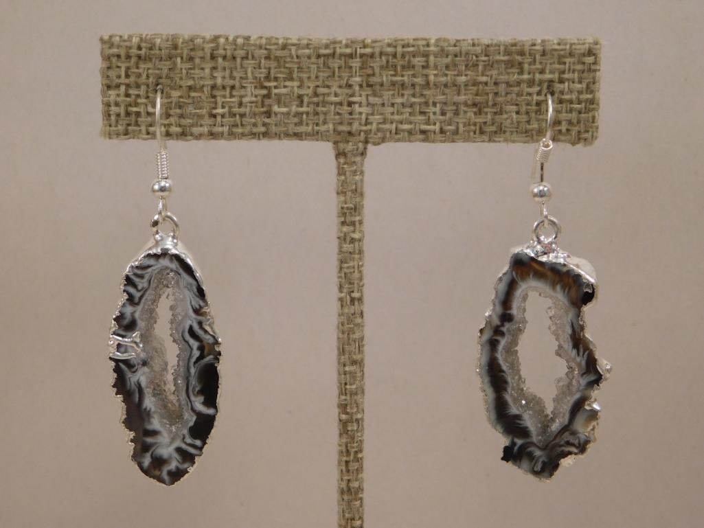 GEODE SLICE EARRINGS ROCK STONE LAPIDARY SPECIMEN: GEODE SLICE EARRINGS ROCK STONE LAPIDARY SPECIMEN