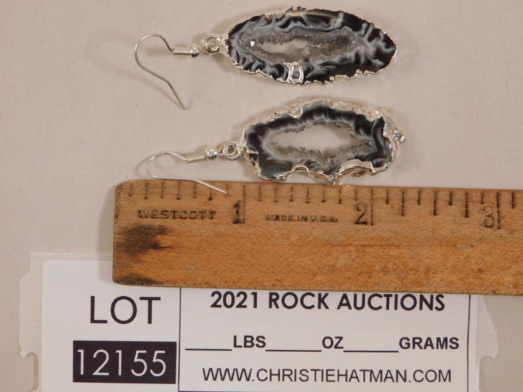 GEODE SLICE EARRINGS ROCK STONE LAPIDARY SPECIMEN - 2