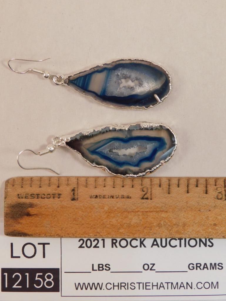 AGATE SLICE EARRINGS ROCK STONE LAPIDARAY SPECIMEN - 2